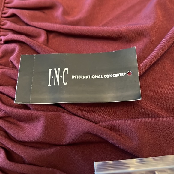 NWT INC International Concepts Long Sleeve Ruched Burgundy Blouse Large - Picture 5 of 10